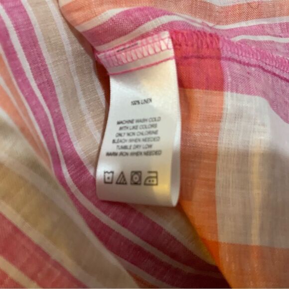 Foxcroft Linen Button Down Shirt LS Spring Easter Striped Relaxed Fit Size 2 - Picture 6 of 8